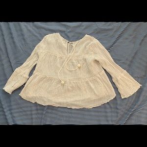 Madewell White w blue stripes Peasant Top